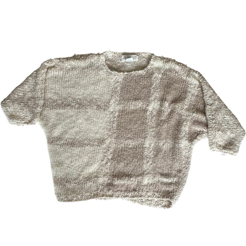 Vintage Womens Sweater Size Medium Mid Waist Batwing Beige Cream 80s Retro Comfy